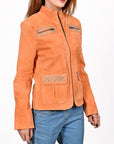 American Darling Women’s Suede Jacket Blazer Zip Front Studded Embellished Western Style Casual Coat Orange
