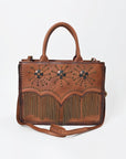 American Darling Western Leather Tote Bag Vintage Studded Fringe Satchel Handbag Crossbody Purse for Women Brown