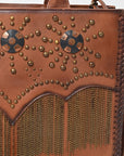 American Darling Western Leather Tote Bag Vintage Studded Fringe Satchel Handbag Crossbody Purse for Women Brown