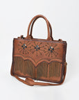 American Darling Western Leather Tote Bag Vintage Studded Fringe Satchel Handbag Crossbody Purse for Women Brown