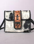 Handcrafted Western Leather Crossbody Bag With Hair On Cowhide Texture And Finish