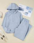 Solid Half-Zip Hoodie and Pants Set