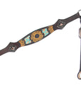 HILASON Breast Collar Floral Hand-Painted Turquoise Premium Skirting Leather