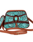 American Darling Western Turquoise Floral Tooled Leather Wristlet & Crossbody Bag with Concho