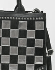 American Darling Black & Silver Checkered Leather Tote Bag with Studded Detail