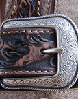 M&F Western Men's Tooled Brown Tan Suede Western Belt Star Conchos Silver Buckle