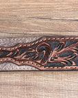 M&F Western Men's Tooled Brown Tan Suede Western Belt Star Conchos Silver Buckle