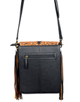 American Darling Western Black & Tan Tooled Leather Crossbody Bag with Fringe