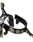 Hilason Black Steel Show Spurs Mens Size German Silver Conchos & Brass Rowel