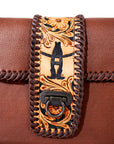 Laurel Rodeo Hand-Tooled Genuine Leather Crossbody Shoulder Bag Brown | Houston Livestock Show and Rodeo