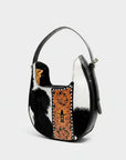 Laurel Spring Rodeo Genuine Hair On Leather hand tooled hobo bag Black & White | Houston Livestock Show & Rodeo