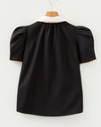 Colorblock Ricrac Trim Collared Short Sleeve Blouse