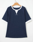 Plus Size Stripe Contrast Trim Ribbed T-Shirt