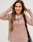 Corded Knit Drawstring Cowl Neck Top
