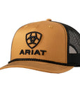 ARIAT Men’s Tan 5-Panel Snapback Cap – 3D Embroidered Logo & Shield, Mesh Back