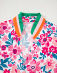 Floral Contrast Stripe Short Sleeve Blouse