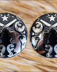 Western Screw Back Concho Cross Guns Silver Round Saddle Horse 1.5 In