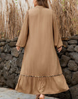 Plus Size Smocked V-Neck Leopard Piping Maxi Dress