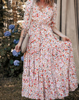 Boho Floral 3/4 Sleeve V‑Neck Maxi Dress