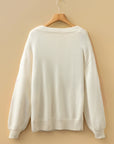Floral Embroidered Sleeve Round Neck Loose Sweater