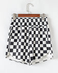 Checker High Waist Casual Shorts