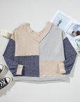 Plus Size Textured Patchwork Long Sleeve V-Neck Top