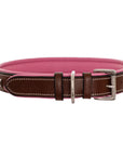 ExionPro Silver Clincher Padded Leather Dog Collar - Pink Padding