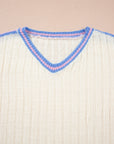 Stripe Ribbed Dolman Sleeve V-Neck Sweater