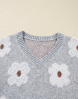 Floral V-Neck Drop Shoulder Baggy Sweater