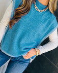 Contrast Stitch Tie Side Mock Neck Sleeveless Sweater