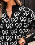 Bow Zipped Collar Drop Shoulder Sweater