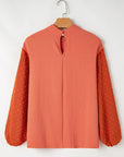 Solid Swiss Dot Balloon Sleeve Blouse