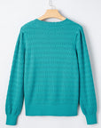 Solid Knit Ribbed Cuff Crewneck Sweater