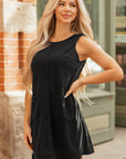 Solid Corduroy Sleeveless Pocketed Mini Dress