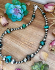 29” Massive Turquoise Rondelle Necklace – Sterling Silver Pearls