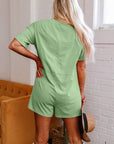 Solid Short Sleeve V-Neck Knit Romper