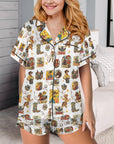Baha Ranch Vintage Cowgirl Collage Western Satin Ruffle Pajama Set