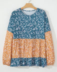 Cecilia Floral Ruffled Hem Round Neck Blouse