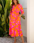 Floral Frilly Smocked V-Neck Maxi Dress