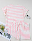 Stripe Knitted Top & Drawstring Shorts Set