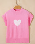 Heart Graphic Cropped Short Sleeve Sweater