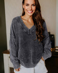 Mineral Wash Reverse Seam V-Neck Drop Shoulder Sweater