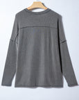 Solid Corded Knit Long Sleeve Top