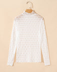 Sheer Mesh Lettuce Trim Long Sleeve Top