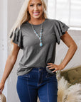 Solid Layered Ruffle Short Sleeve Round Neck Top