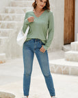 Solid V-Neck Long Sleeve Knit Top