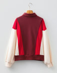 Colorblock Snap Button Polo Collar Oversize Sweatshirt