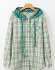 Ariella Checkered Loose Fit Buttoned Hooded Shacket