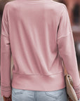 Lola Ribbed Texture Lace Trim V Neck Long Sleeve Top