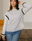 Stripe Contrast Ruffle Trim Long Sleeve Top